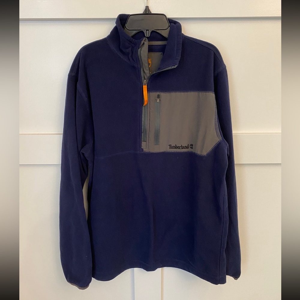 timberland 1/2 zip fleece jacket pocket men Medium blue long sleeve